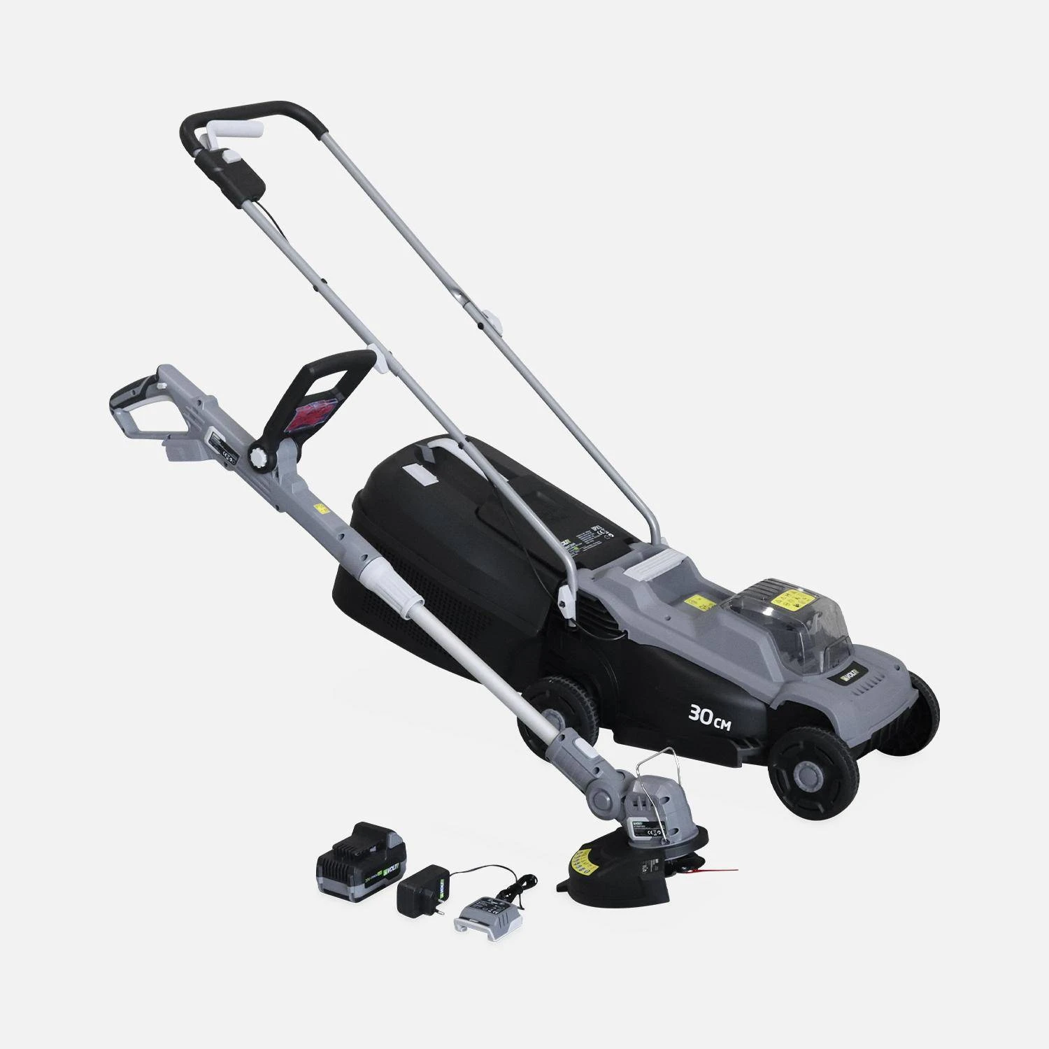 Tondeuse à Gazon à Batterie 20V, 30cm + Débrousailleuse 20V 3 Tondeuse à Gazon à Batterie 20V, 30cm + Débrousailleuse 20V