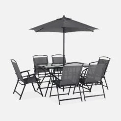 Table De Jardin Acier, 6 Fauteuils Et 1 Parasol -Jardin Et Extérieur mt140r6umbat 2c954750b592ed504c04ef547f1daf73