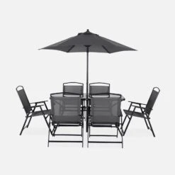 Table De Jardin Acier, 6 Fauteuils Et 1 Parasol -Jardin Et Extérieur mt140r6umbat 53662e1ac11dd3f8349a7e04e65d4137