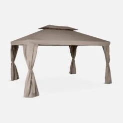 Pergola Aluminium 3x4 M Avec Rideaux Couleur : Taupe