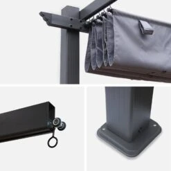 Pergola, Aluminium, 3x3m, Toile Coulissante Couleur : Gris -Jardin Et Extérieur pgakd3x3gy 7cd548a3e039f3499f2110aa0c2364b5