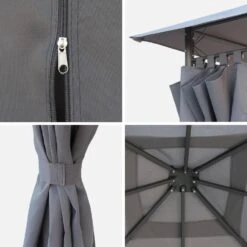 Tonnelle 3x3m Avec Rideaux Couleur : Gris -Jardin Et Extérieur pgskd3x3gy 546d5d8a45cf1c0f37d0fea157288d6c