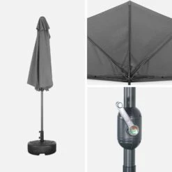 Demi-parasol Pour Balcon 2.5m Couleur : Gris -Jardin Et Extérieur puhalf250gy e87ca57641c8d6ef721c3d1b855cc070