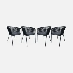 Fauteuil De Jardin Corde Et Acier Galvanisé (lot De 4) Couleur : Noir / Gris -Jardin Et Extérieur ropearmx4bk 03e64dd42ee3ae6666977377bc21e636