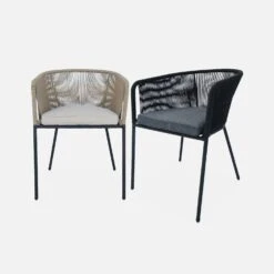 Fauteuil De Jardin Corde Et Acier Galvanisé (lot De 4) Couleur : Noir / Gris -Jardin Et Extérieur ropearmx4bk d728ae43c8e8dfcdfe21805c6af0d8b2