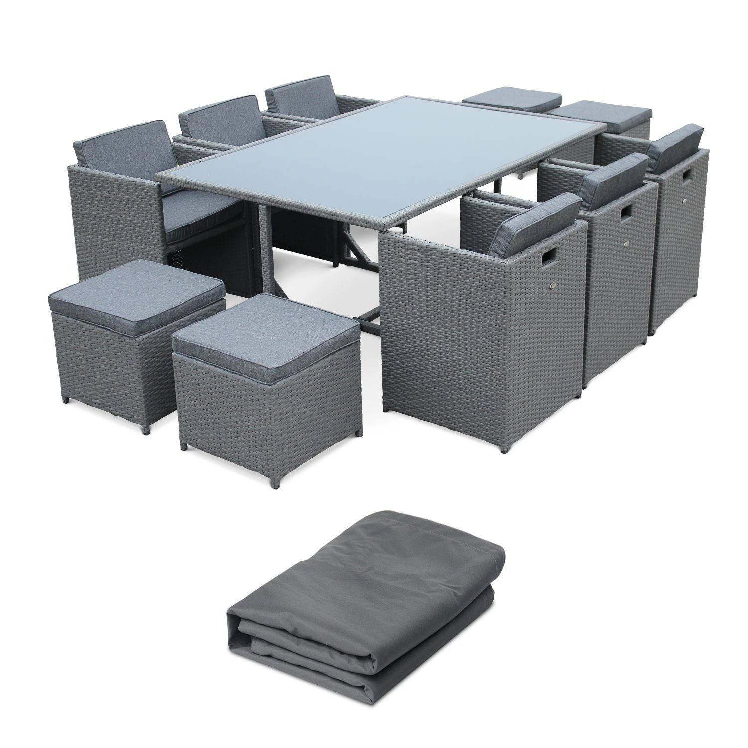 Salon De Jardin 6-10 Places Avec Housse - Vasto Couleur : Gris / Gris 3 Salon De Jardin 6-10 Places Avec Housse - Vasto Couleur : Gris / Gris