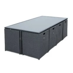 Table De Jardin Vasto 12 Et Sa Housse Couleur : Noir / Gris -Jardin Et Extérieur salon de jardin 8 12 places vasto avec housse de protection coloris noir coussins gris table encastrable 3e3f513bda23f193e5f2a15e6addd6f9