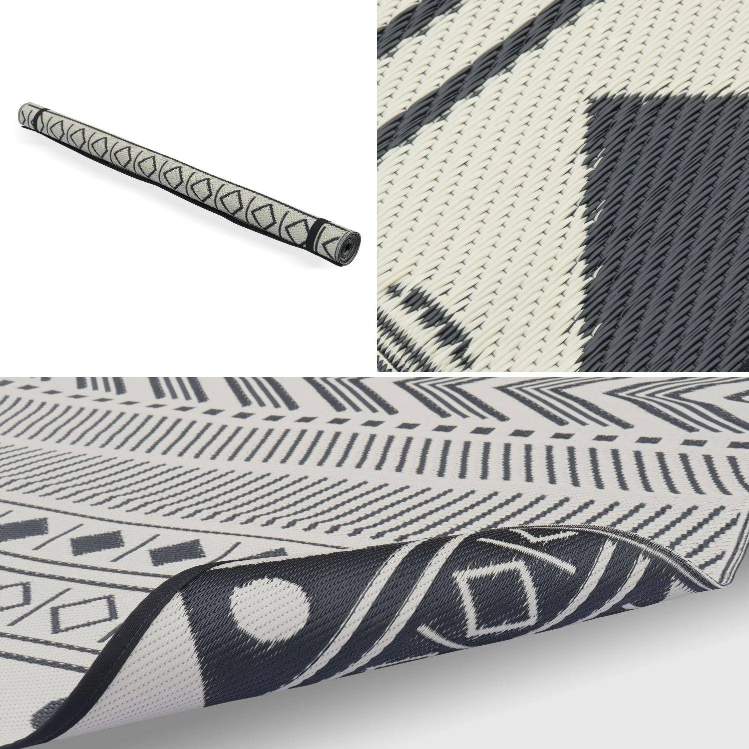 Tapis Extérieur Rectangulaire Motif Ethnique Noir/beige 5 Tapis Extérieur Rectangulaire Motif Ethnique Noir/beige – Image 3