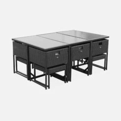 Table De Jardin Encastrable Résine Tressée 6 Chaises, 4 Poufs Couleur : Noir / Ecru -Jardin Et Extérieur wk6cubepfbk 2aff644756054c92644c2bf186f27785