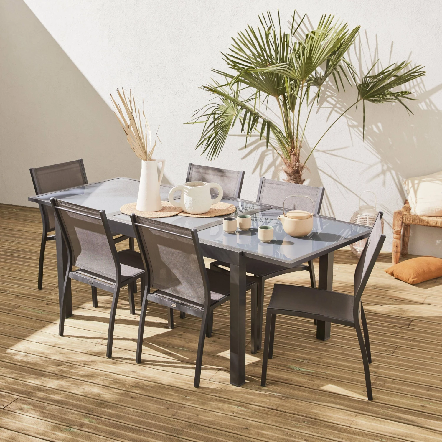 Table De Jardin Extensible Aluminium, 6 Chaises Couleur : Gris / Gris Taupe 3 Table De Jardin Extensible Aluminium, 6 Chaises Couleur : Gris / Gris Taupe